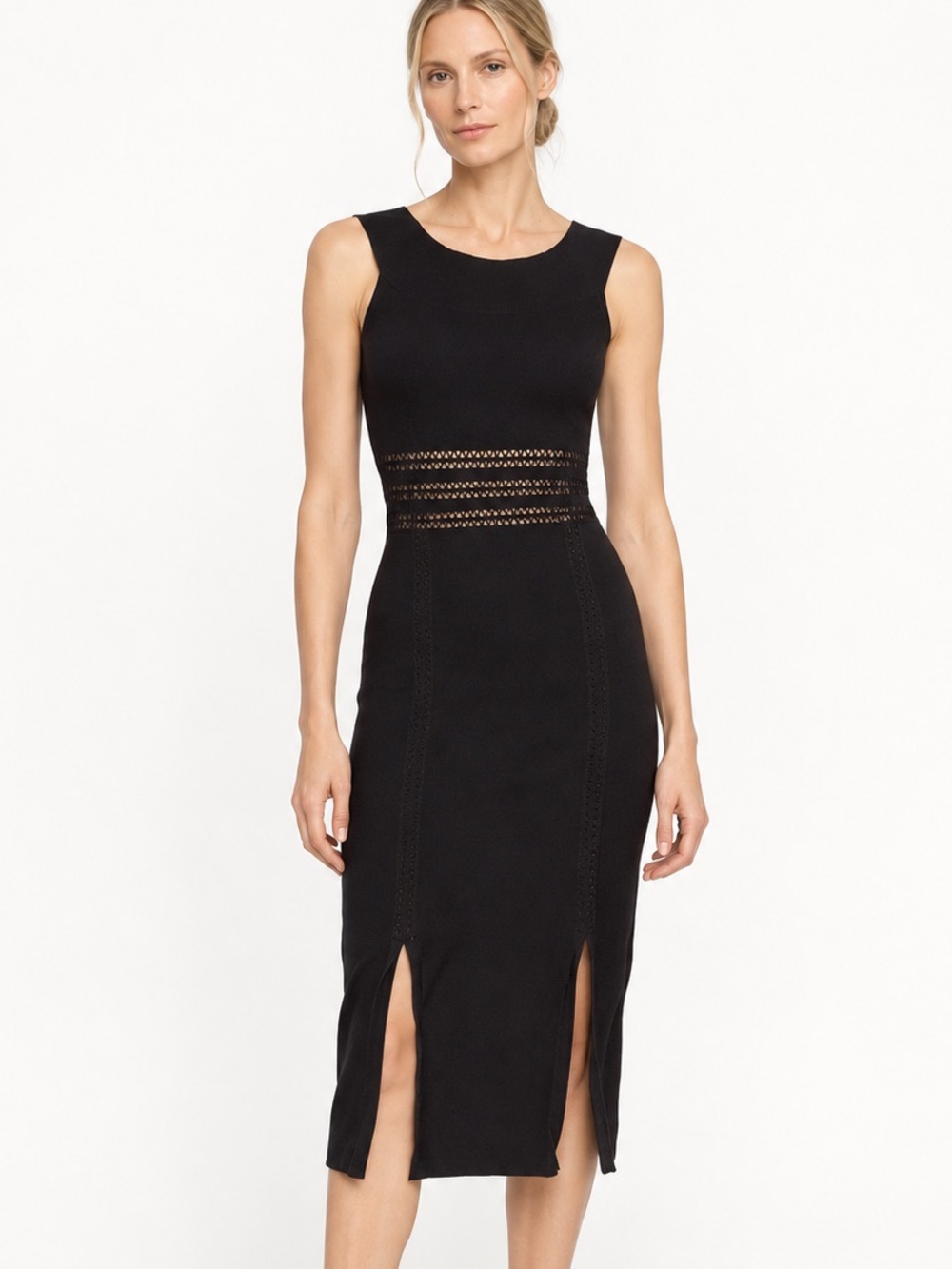 JONATHAN SIMKHAI Tower Trim Band Black Stretch Knit Midi Dress Small
